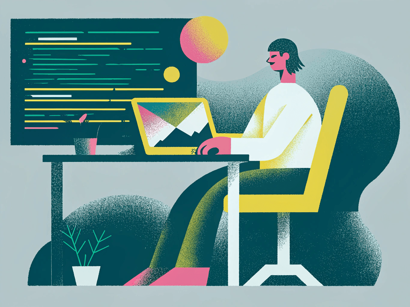 Developer at a desk representing a Pomodoro rhythm of focused work and short breaks