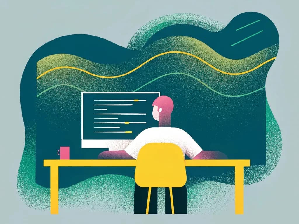 A person working at a desk while a simple instrumental audio loop stays in the background