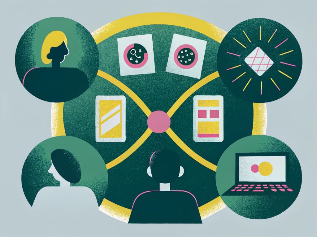 Circular editorial diagram with programmer, laptop, and stats motifs suggesting a repeatable sprint and weekly routine