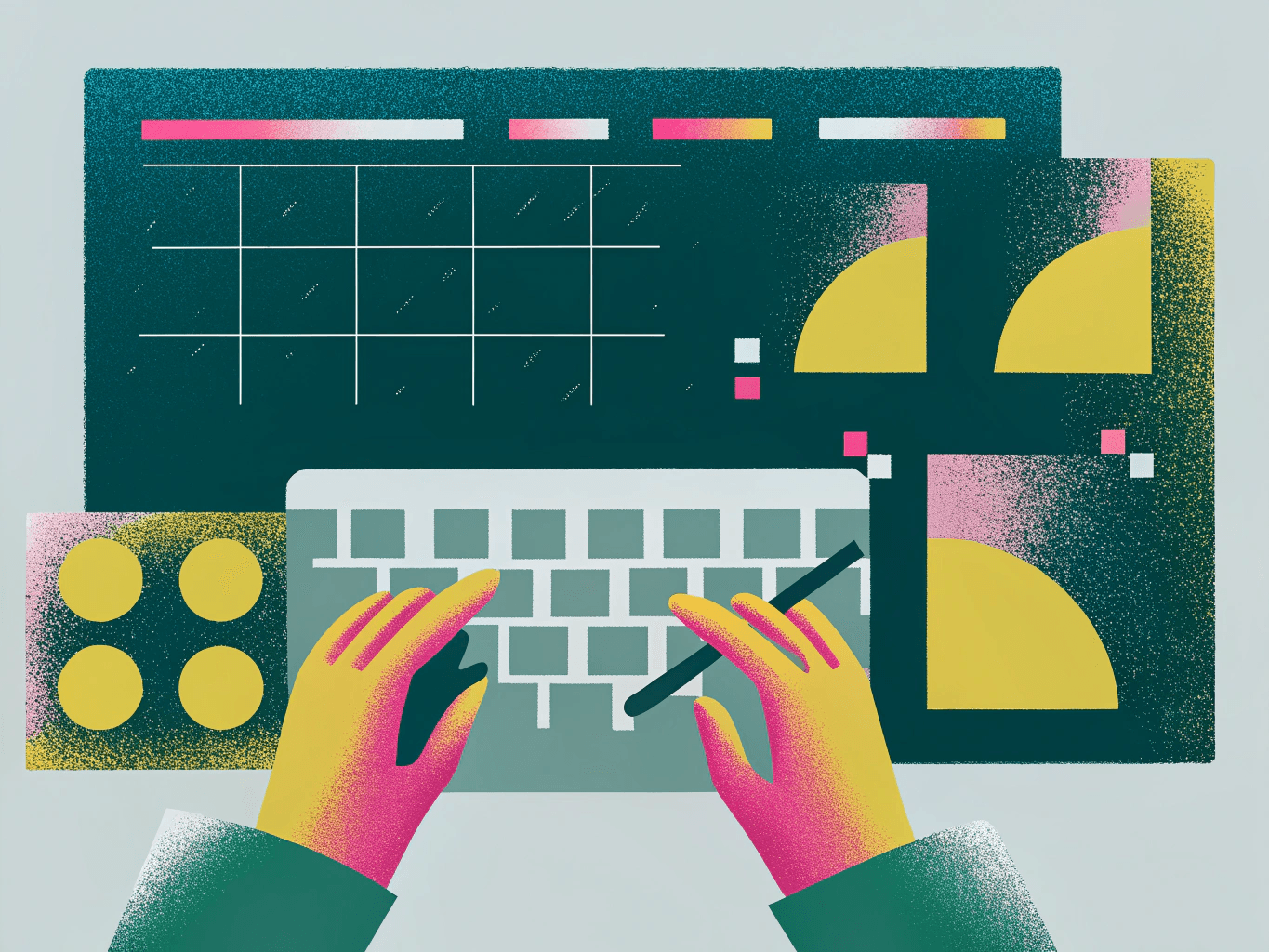 Editorial illustration of a developer writing a short shutdown note at the end of a sprint